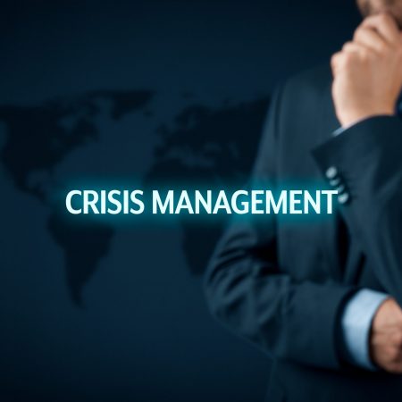 Crisis management concept. Crisis manager think how to manage company in crisis times.